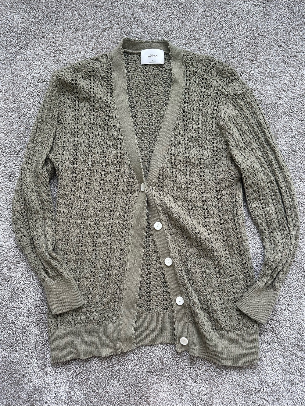 Wilfred/Aritzia Olive Reverence Knit Button-Front Cardigan